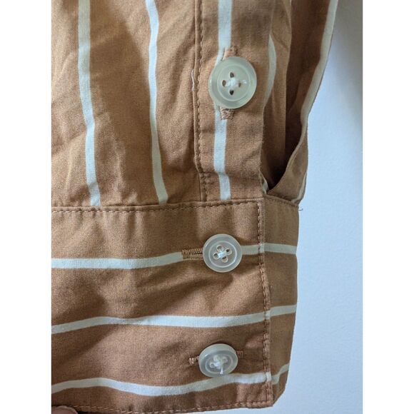 J. Jill Oversized Cotton Button Up Shirt 3X Tan Striped Coastal Grandmother Boho - Picture 5 of 7